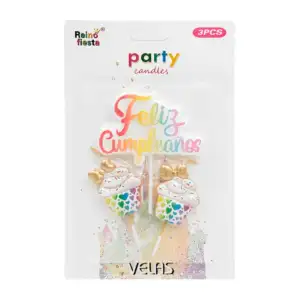 Blíster de 3 velas con diseño de cup cakes y feliz cumpleaños / party…