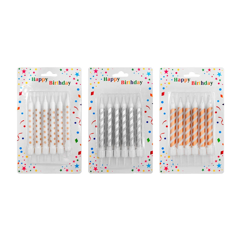Blíster con 6 velas con diseño estampado para pastel, 9cm / 662141