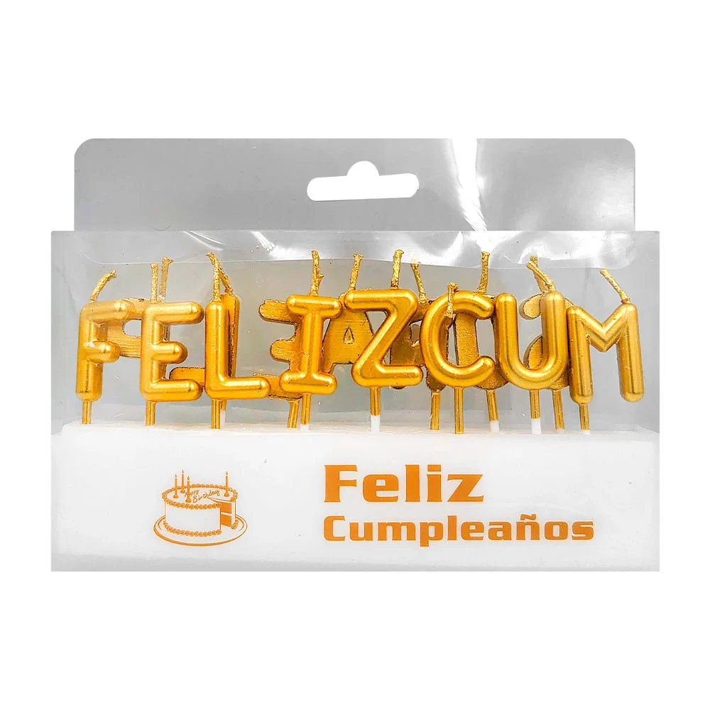 Blíster con 15 velas con frase felíz cumpleaños en tono cromado / 662…