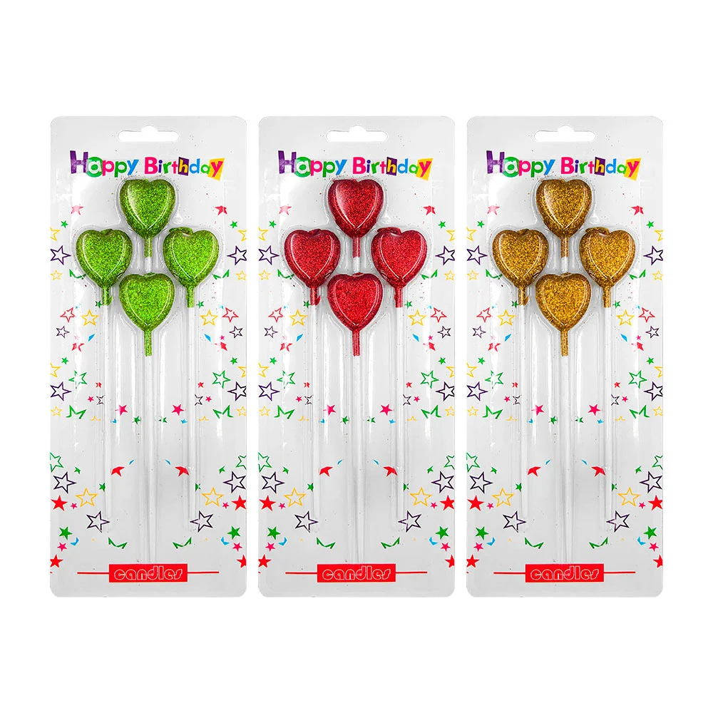Blíster de 4 velas largas con forma de mini corazones, 14cm / happy b…
