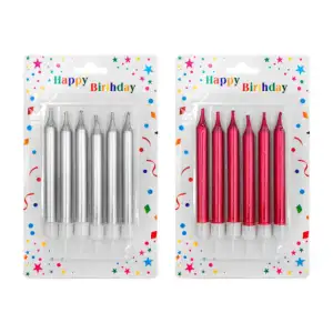 Blíster con 6 velas en tono cromado para pastel, 9cm, varios colores …
