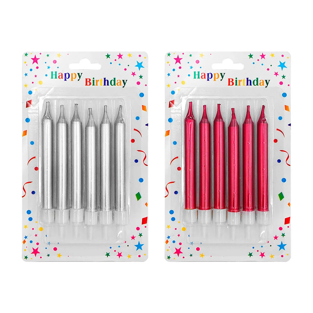 Blíster con 6 velas en tono cromado para pastel, 9cm, varios colores …