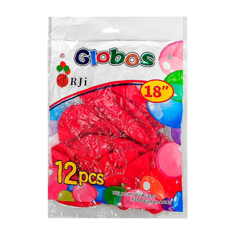 Paquete con 12 globos de látex rji de 18 pulgadas en color rojo / 662…