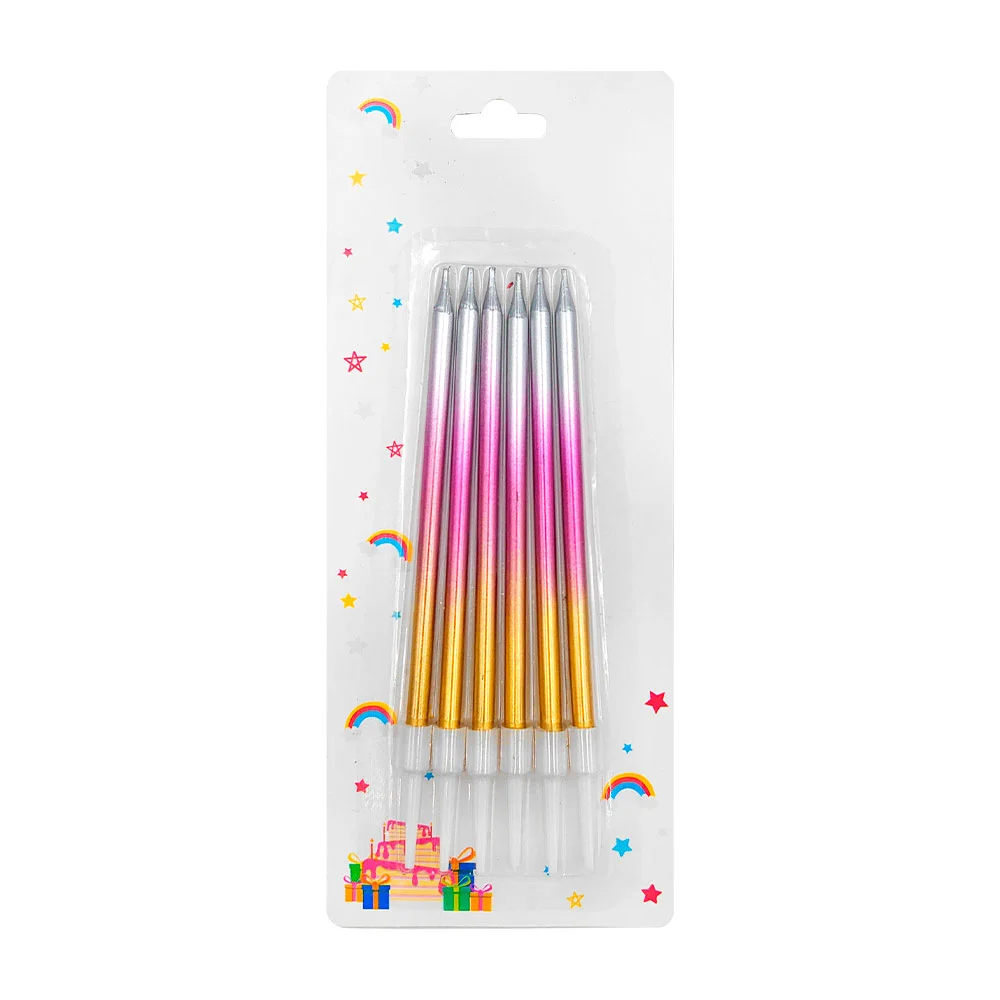 Blíster con 6 velas largas en tono cromado tricolor, 12.5cm, surtido …