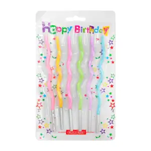Blíster de 6 velas largas onduladas de colores con líneas blancas / 6…