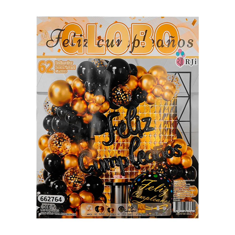 Kit decorativo de feliz cumpleaños con 62pcs y tonos dorados - negros…