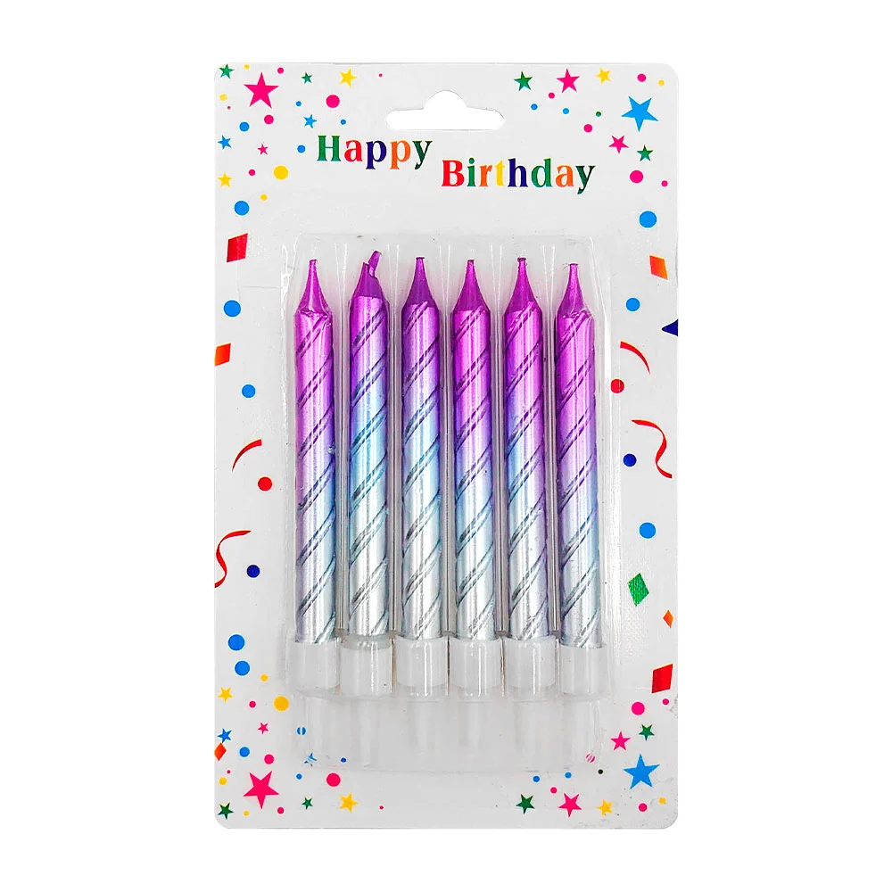 Blíster con 6 velas con diseño rayado en espiral bicolor para pastel,…