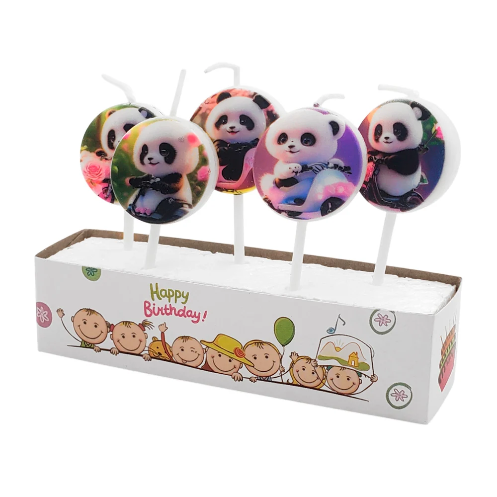 Paquete de 5 velas circulares con estampado de panda para el pastel /…