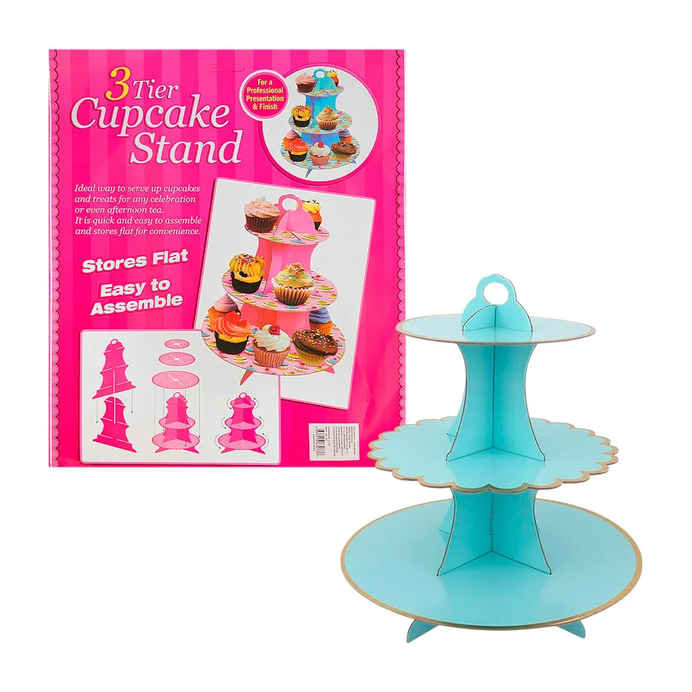 Soporte de cartón armable de 3 niveles para cupcakes, variedad de dis…
