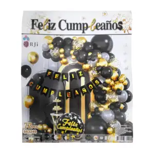 Kit decorativo de feliz cumpleaños con 72pcs en tonos negros y dorado…