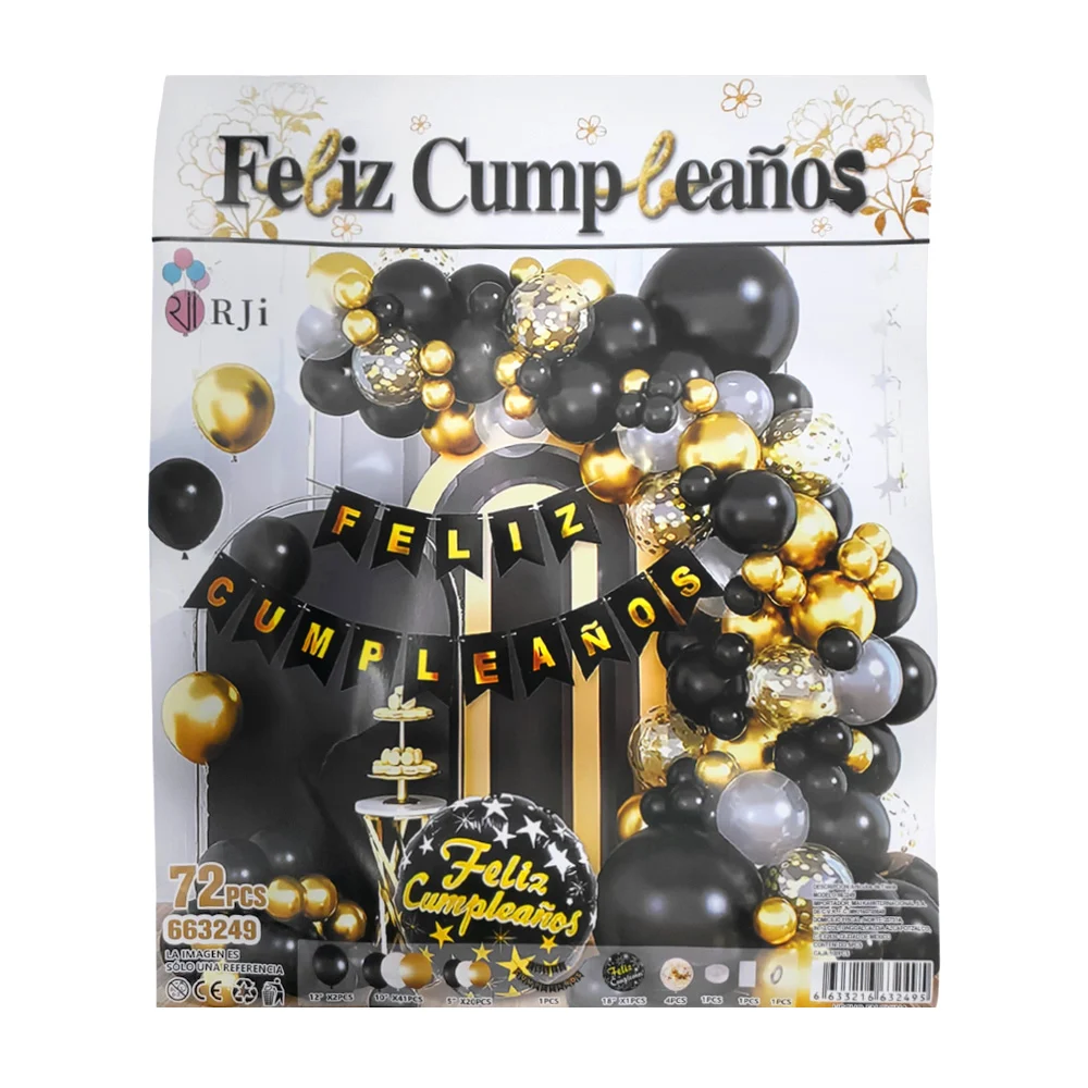 Kit decorativo de feliz cumpleaños con 72pcs en tonos negros y dorado…