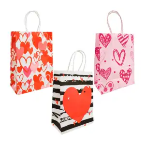 Bolsa de regalo de papel con estampado de corazones, 21x15x8cm, vario…