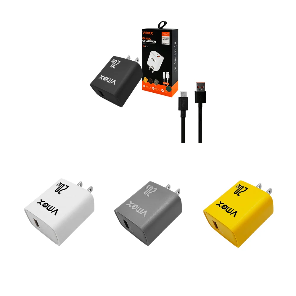 Combo cargador vmex, carga rápida 20w, cubo salida usb-a, cable usb-a…