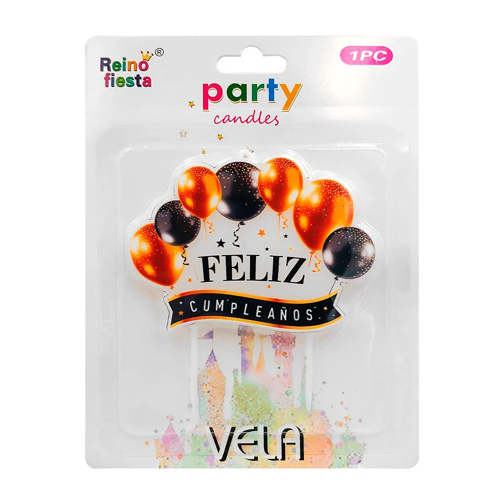 Blister 1 vela con estampado feliz cumpleaños, globos y detalles metá…