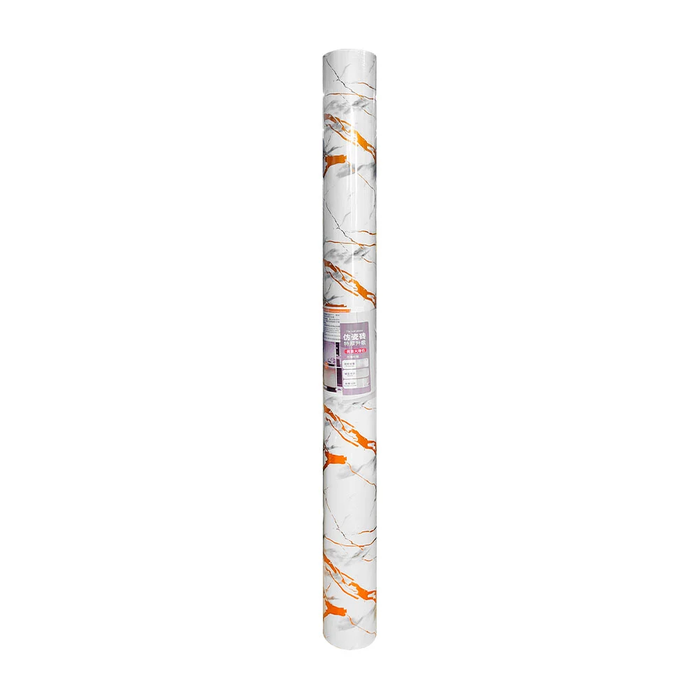 Rollo de papel tapiz autoadhesivo con estampado tipo marmol blanco, 1…