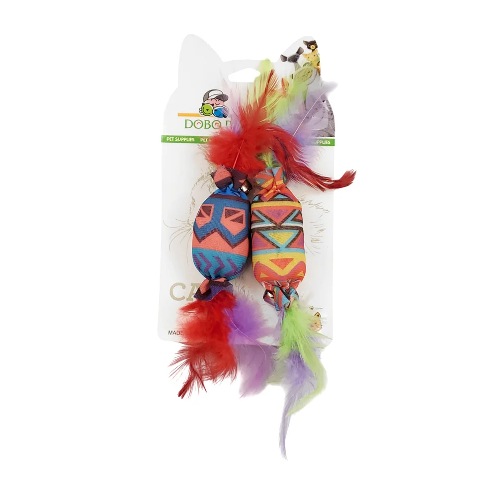 Blíster con 2 juguetes para gatos, tela suave con cascabeles y plumas…