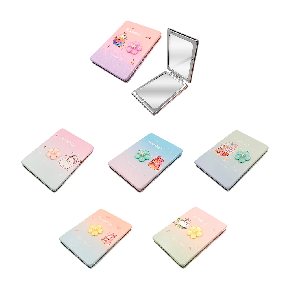 1pza Espejo rectangular de bolsillo doble con diseño kawaii y flor 3d…