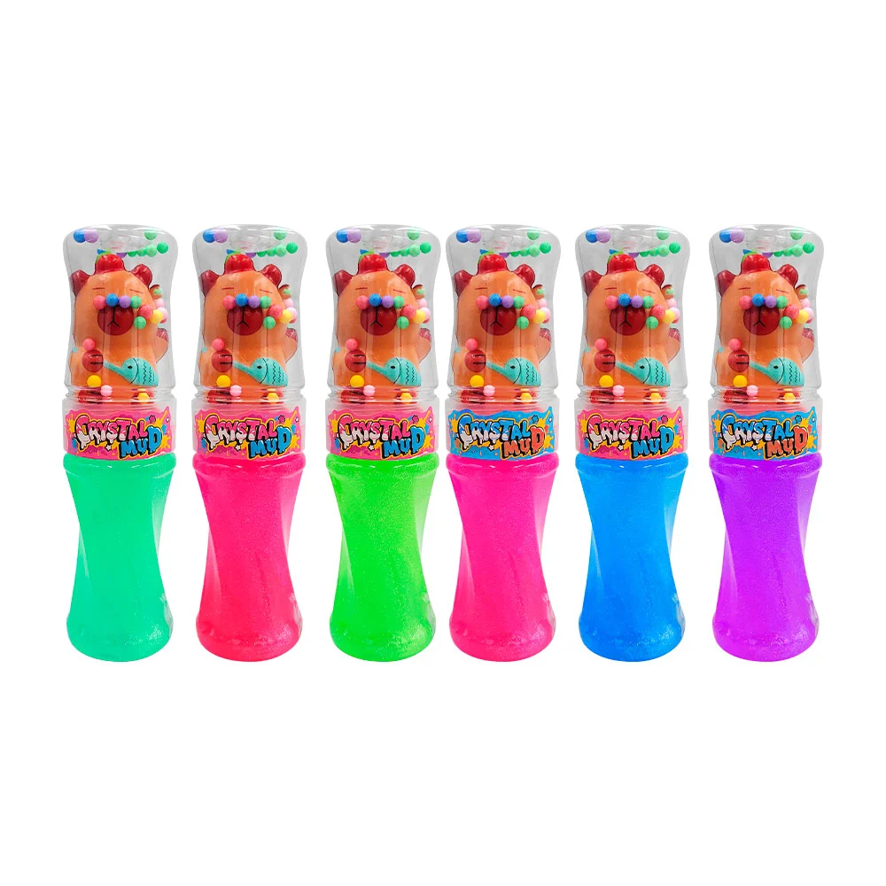 Bote de slime brilloso + tapa con bolitas y squeeze de capibara / 818…