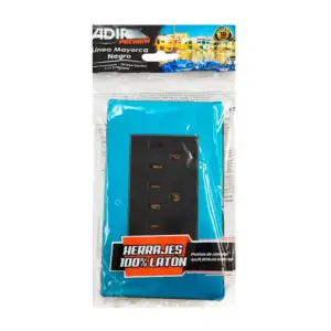 Placa enchufe de pared adir con 3 contactos tomacorriente, azul metál…