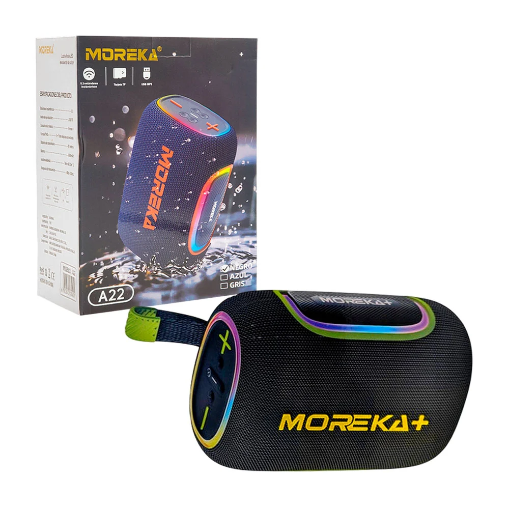 Bocina moreka inalámbrica, sonido 360, con luz rgb, entrada tf y usb,…