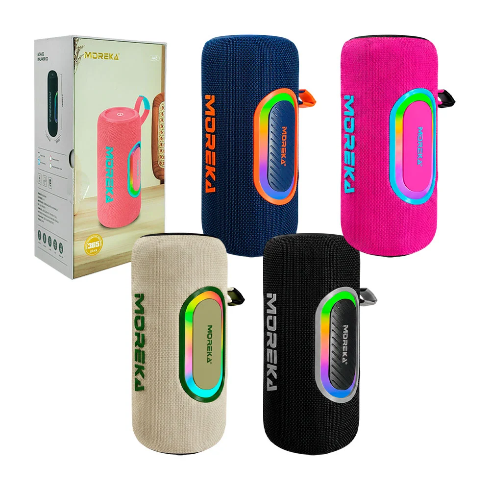 Bocina inalámbrica moreka, cilíndrica con sonido 360, asa y luz rgb, …