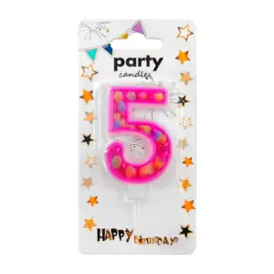 Vela no. 5 con estampado de globos + base para pastel / af0476