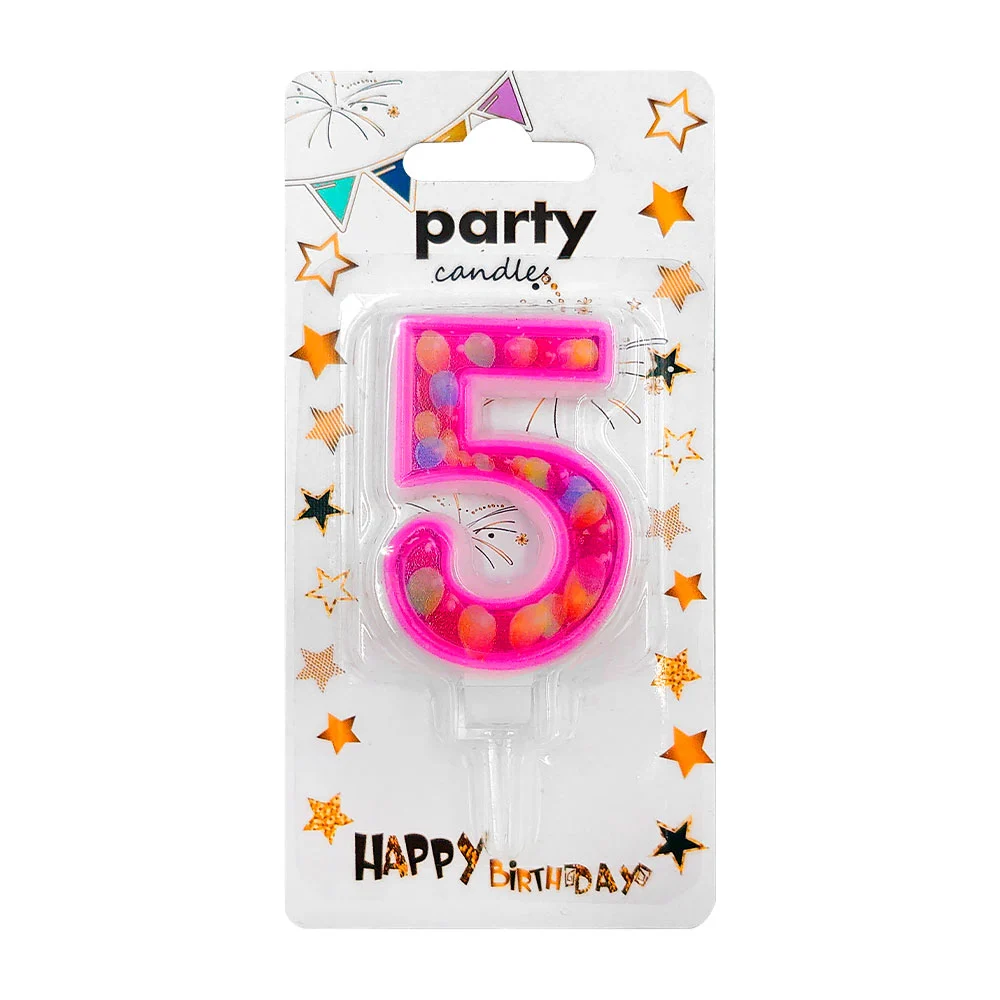 Vela no. 5 con estampado de globos + base para pastel / af0476