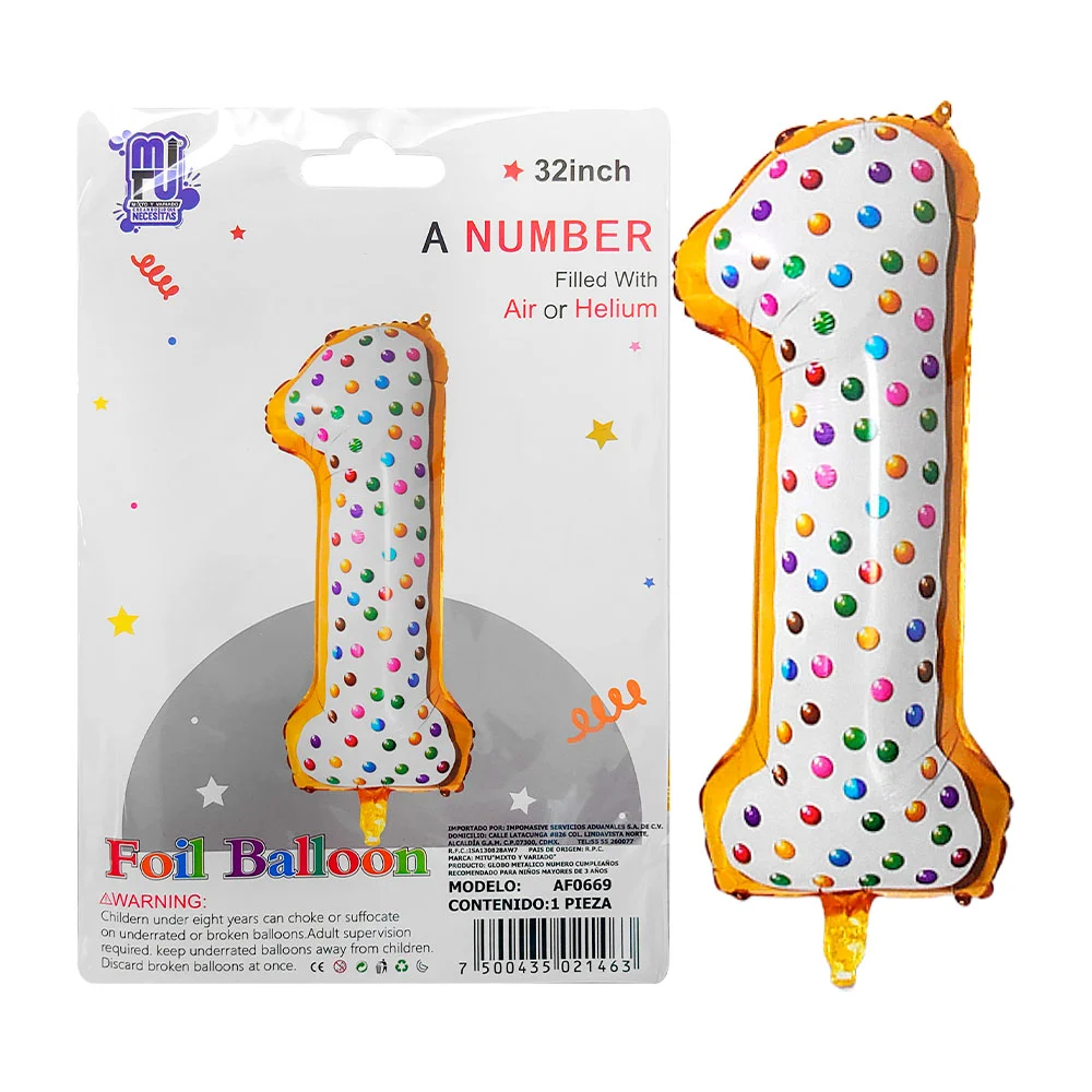 1pz globo no.1 con estampado de galleta con chispas de colores, 32in …