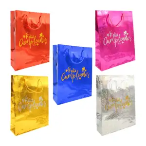 Bolsa de regalo feliz cumpleaños con detalles holográficos 33.5x26x8c…