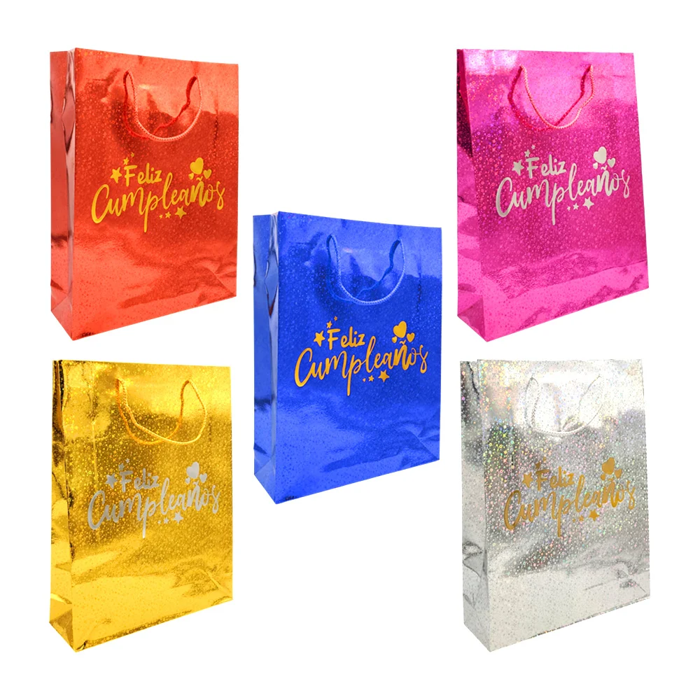 Bolsa de regalo feliz cumpleaños con detalles holográficos 33.5x26x8c…
