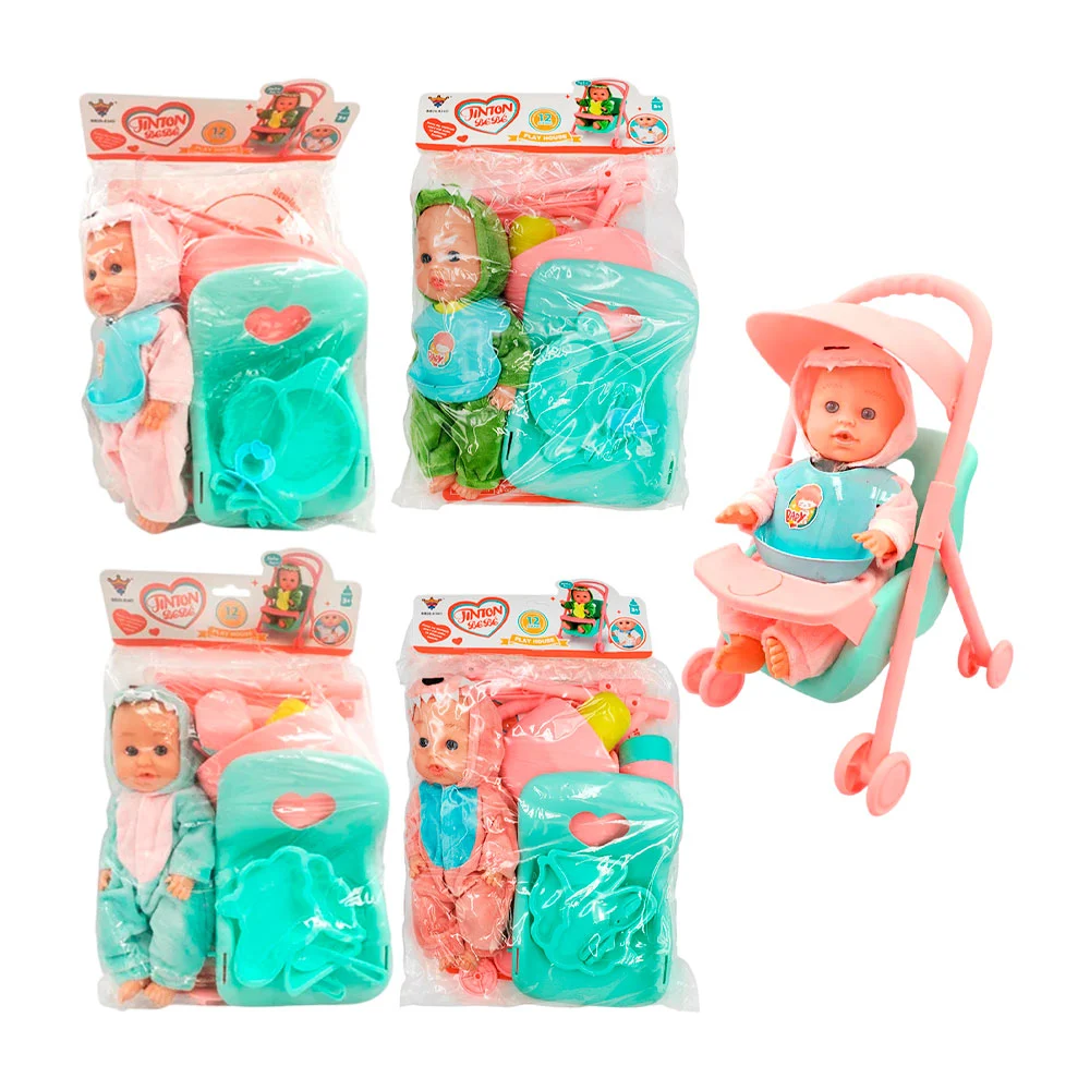 Muñeco bebé con pijama kawaii + carreola armable, variedad de modelos