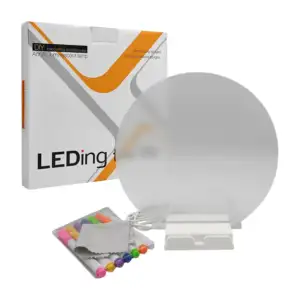 Pizarrón de acrílico circular con lámpara led + 8 plumones y base, 20…