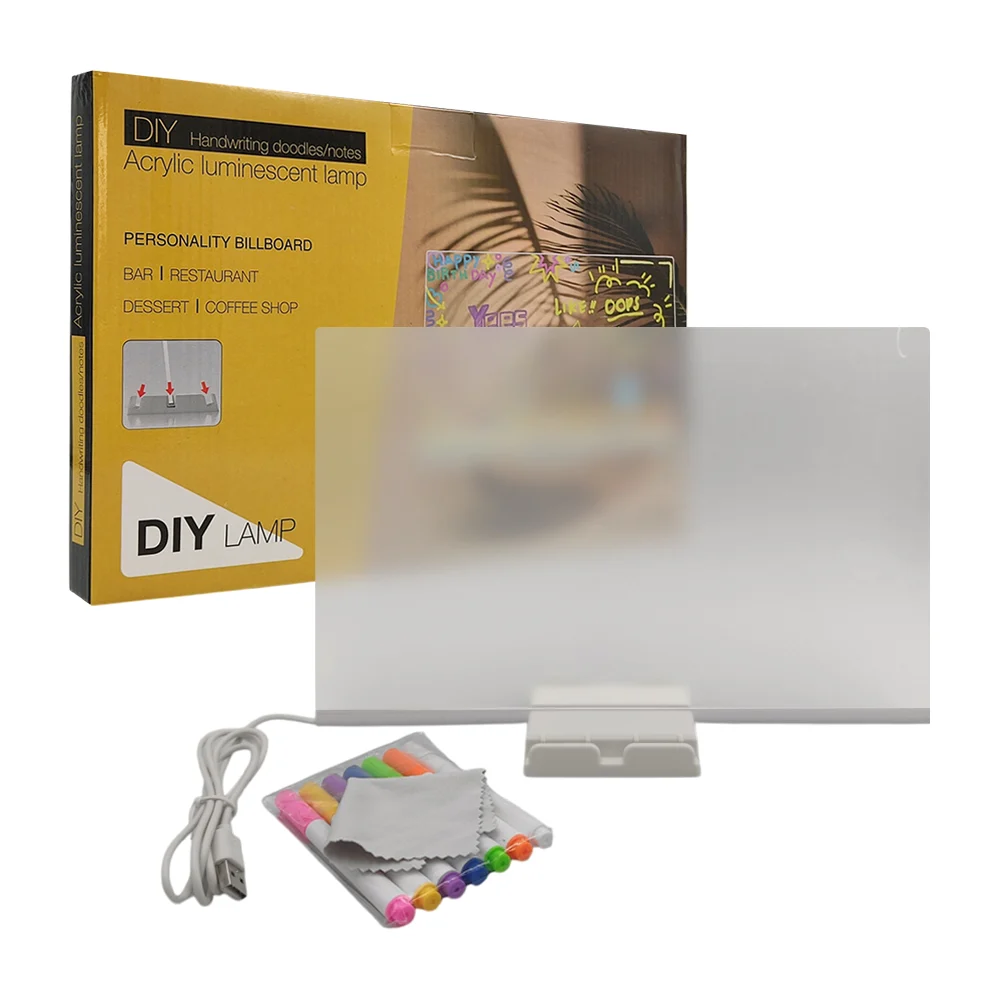 Pizarrón de acrilico rectangular con lámpara led + 7 plumones y base,…