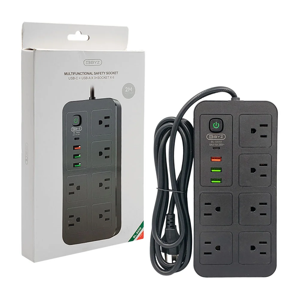 Multicontacto byz, 6 conectores, 3 usb-a, un puerto usb-c y botón de …