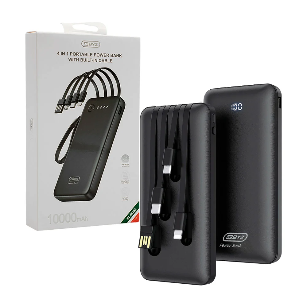Power bank byz 10000mah, carga rápida, 4 cables de carga y múltiples …