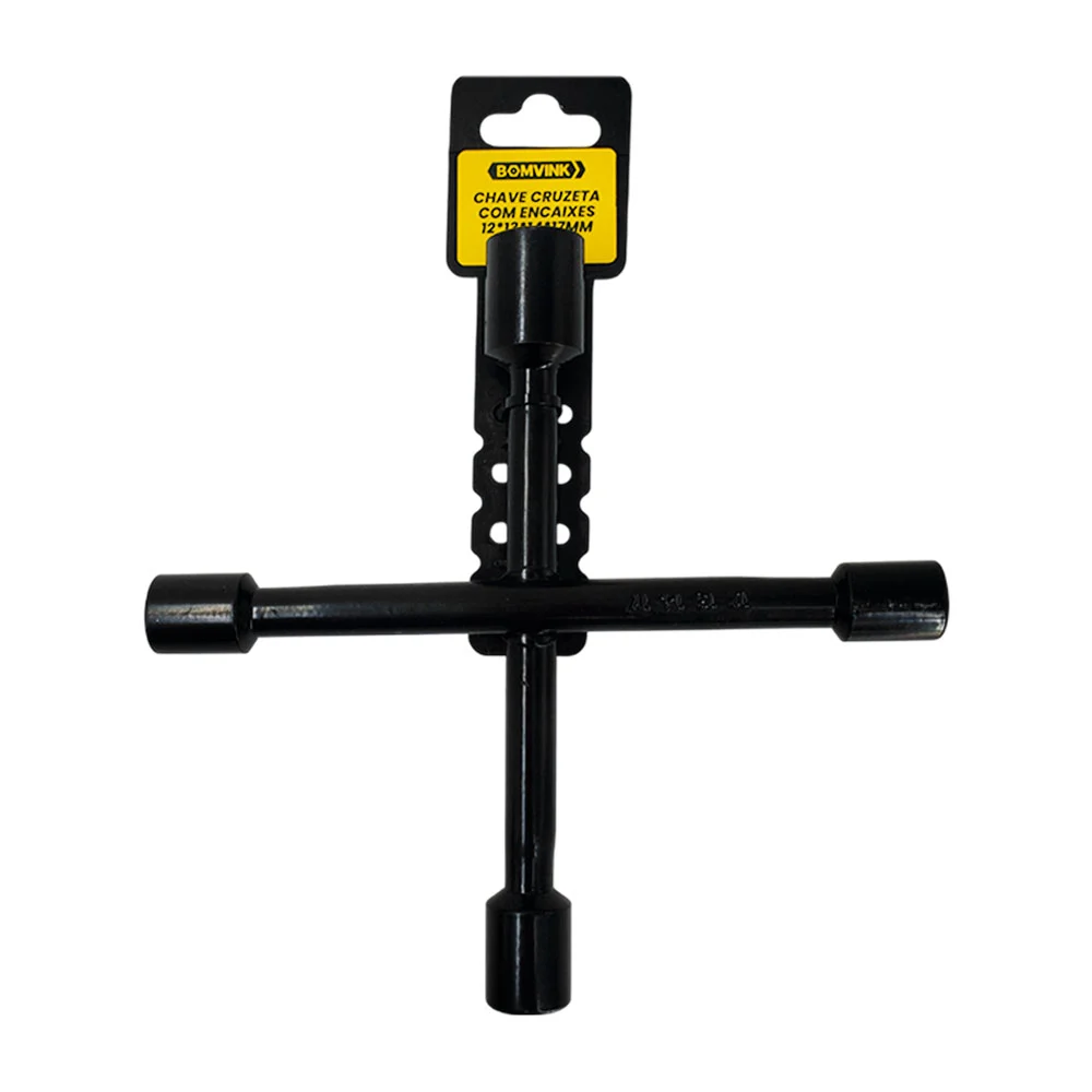 Llave cruz negra de metal, con 4 medidas de 12, 13, 14 y 17mm