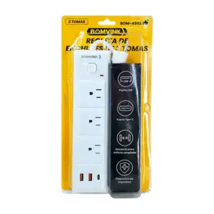 Multicontacto con 3 tomacorriente, botón de apagado, 2 entrada usb y …