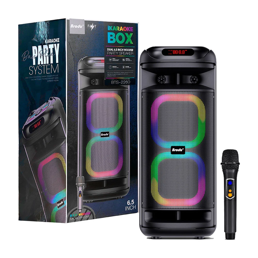 Bocina bafle 6.5in x2, karaoke, puerto usb, tf y radio, luz rgb + mic…