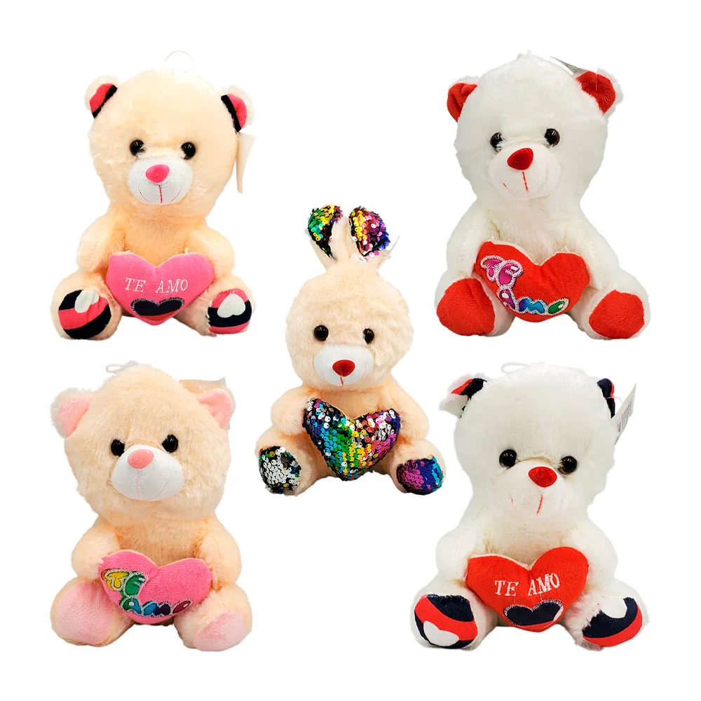 Peluche de animalito afelpado, corazón, detalle bordado o lentejuelas…