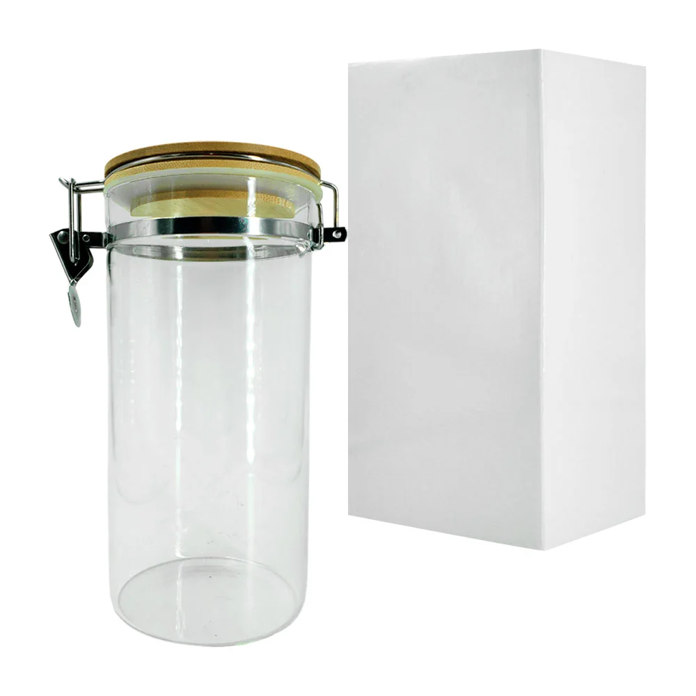 Contenedor grande de vidrio 21cm, hermético, redondo, con tapa de bam…