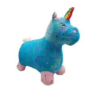 Unicornio inflable montable + funda afelpada de estrellas, luz y soni…