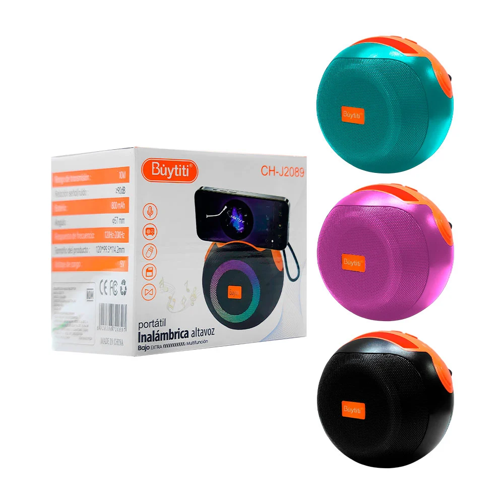 Bocina inalámbrica redonda, puerto usb, tf, radio, soporte para el ce…
