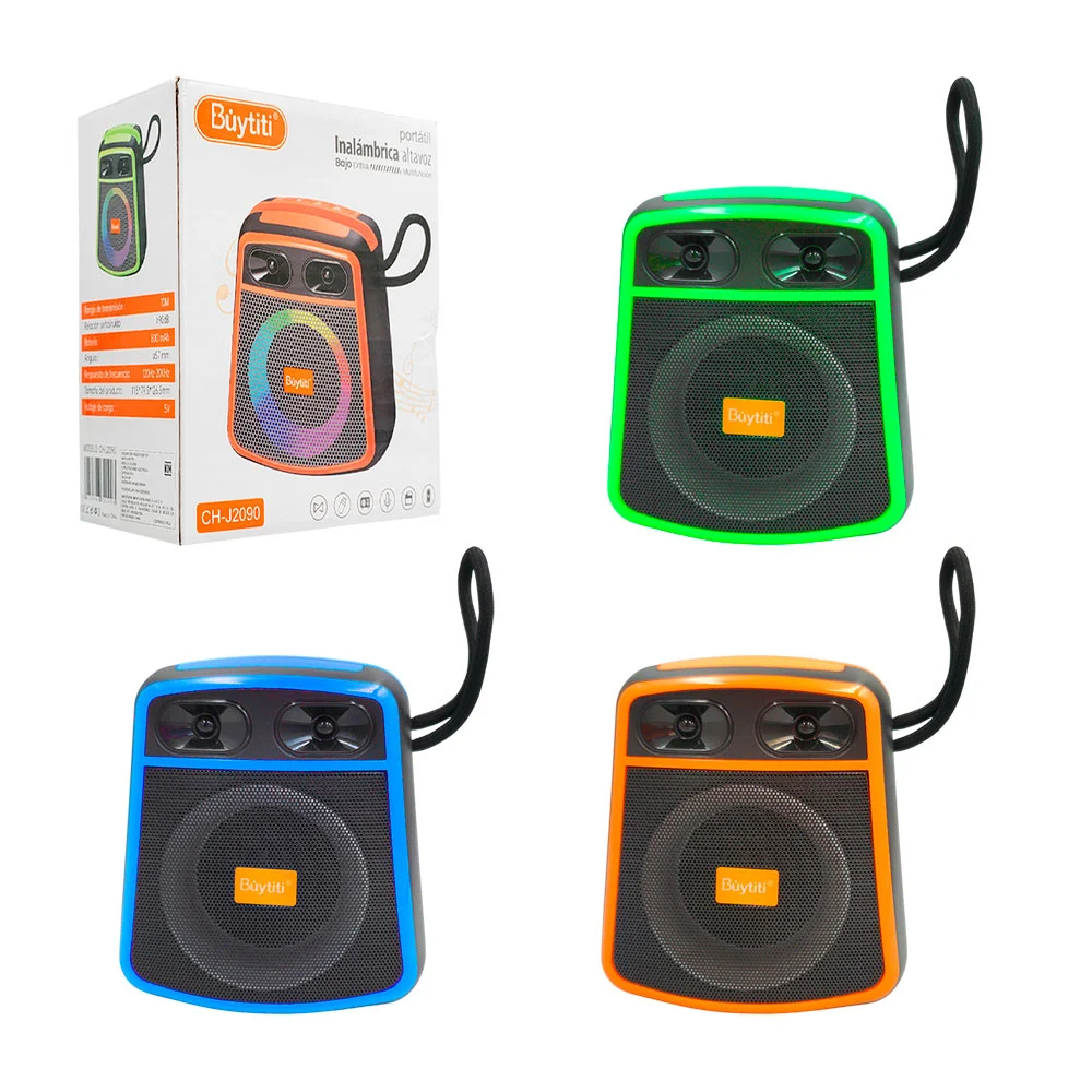 Bocina pequeña cuadrada con soporte para celular +luz rgb, variedad d…