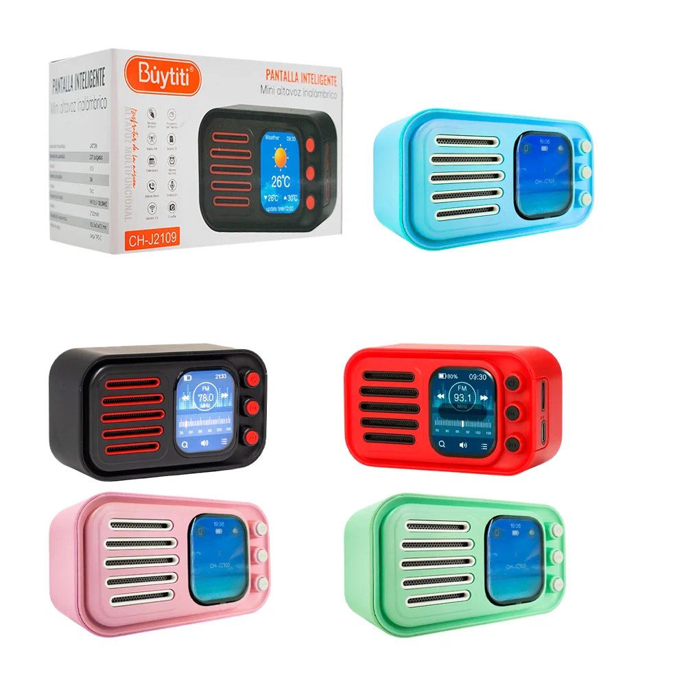 Mini bocina inalámbrica buytiti con pantalla inteligente, fm, tf, ala…