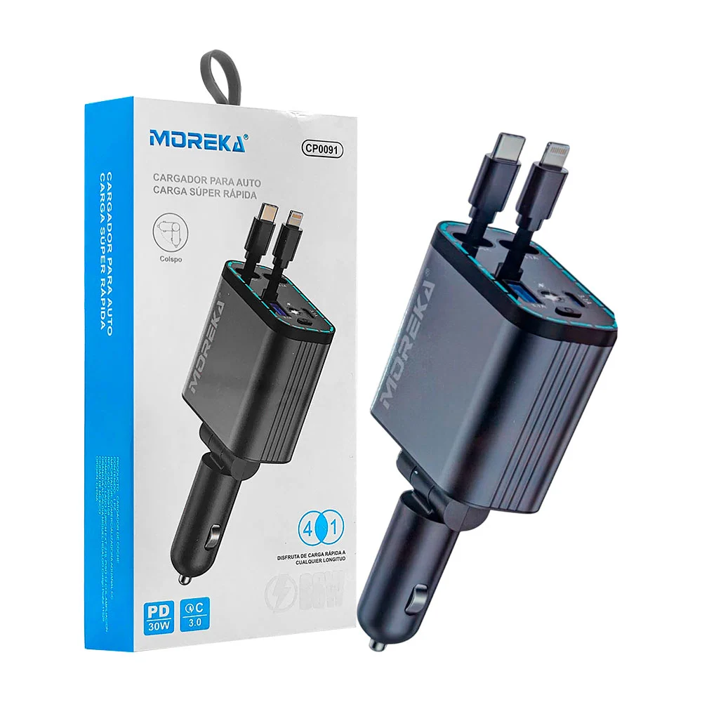 Plug cargador moreka carga rapida, puerto usb, tipo c, cable tipo c y…