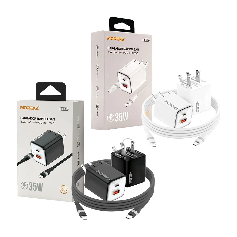 Combo cargador, carga rápida 35w, puerto usb-c y usb-a, cable de 1m d…