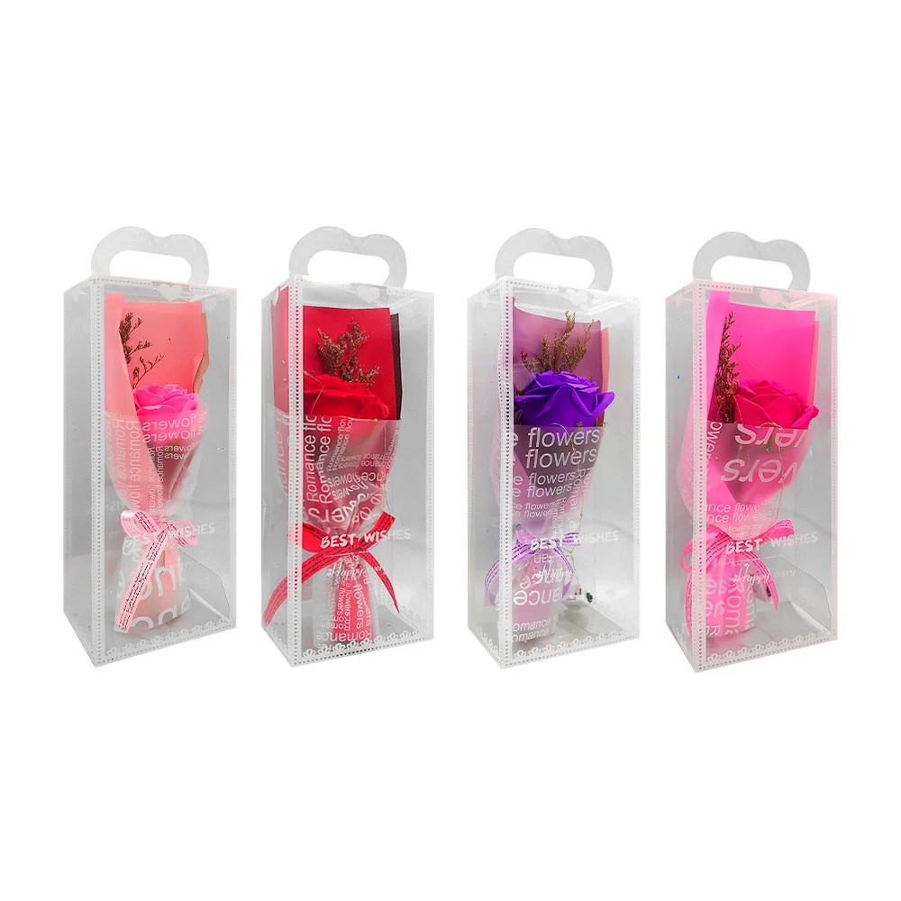 Caja transparente con ramo pequeño de 1 rosa con luz led, variedad de…