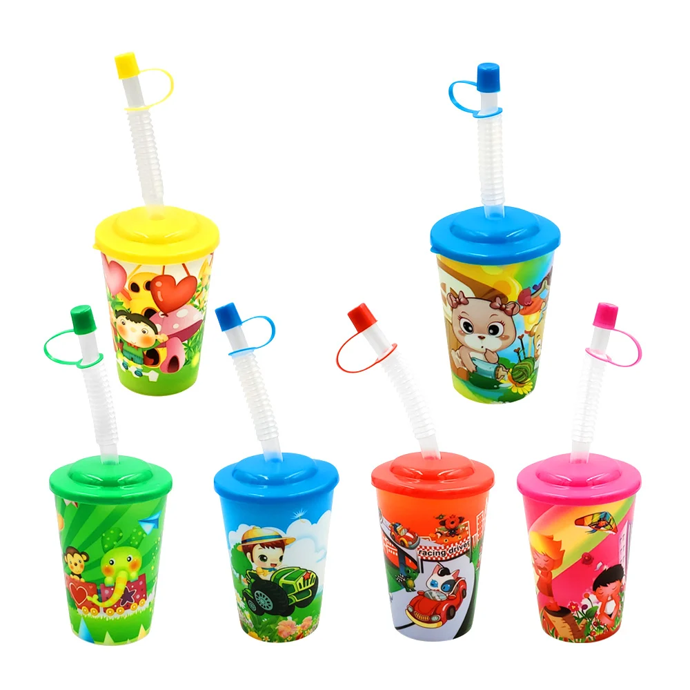 1pza Vaso con tapa y popote flexible + estampado animado, 9.3cm / e60…