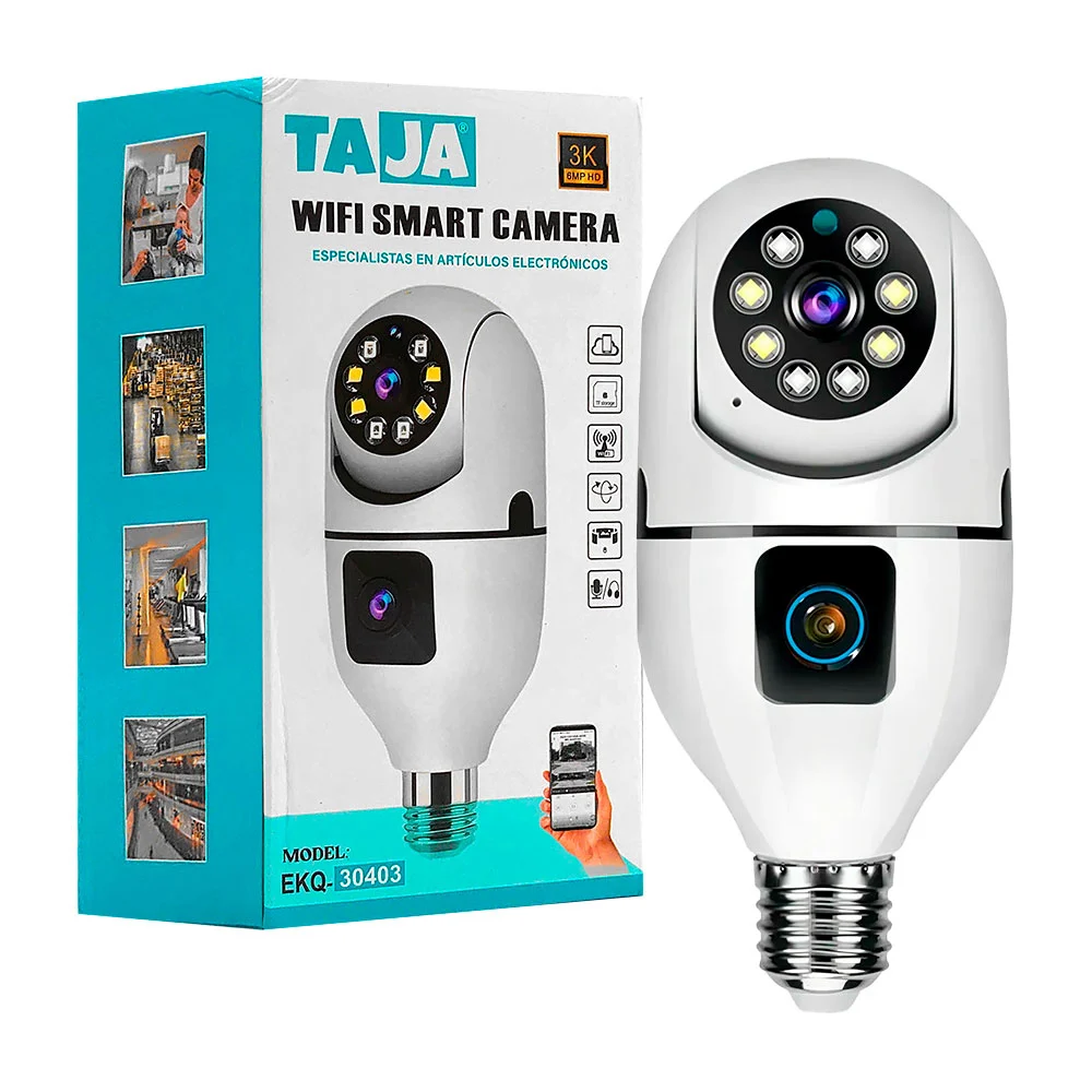 Cámara wifi taja tipo socket, giro panorámico, con micrófono y luz / …