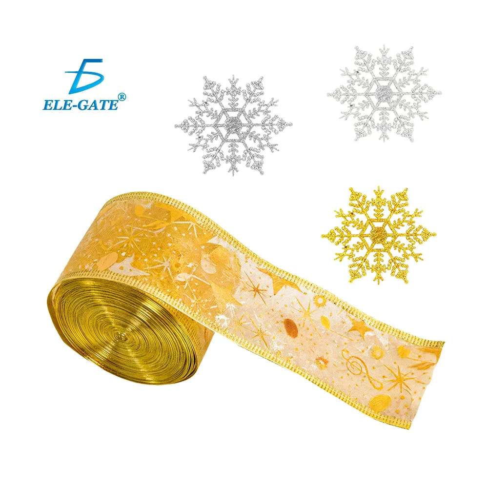 Listón navideño con diseño de estrellas + 30 adornos en forma de copo…